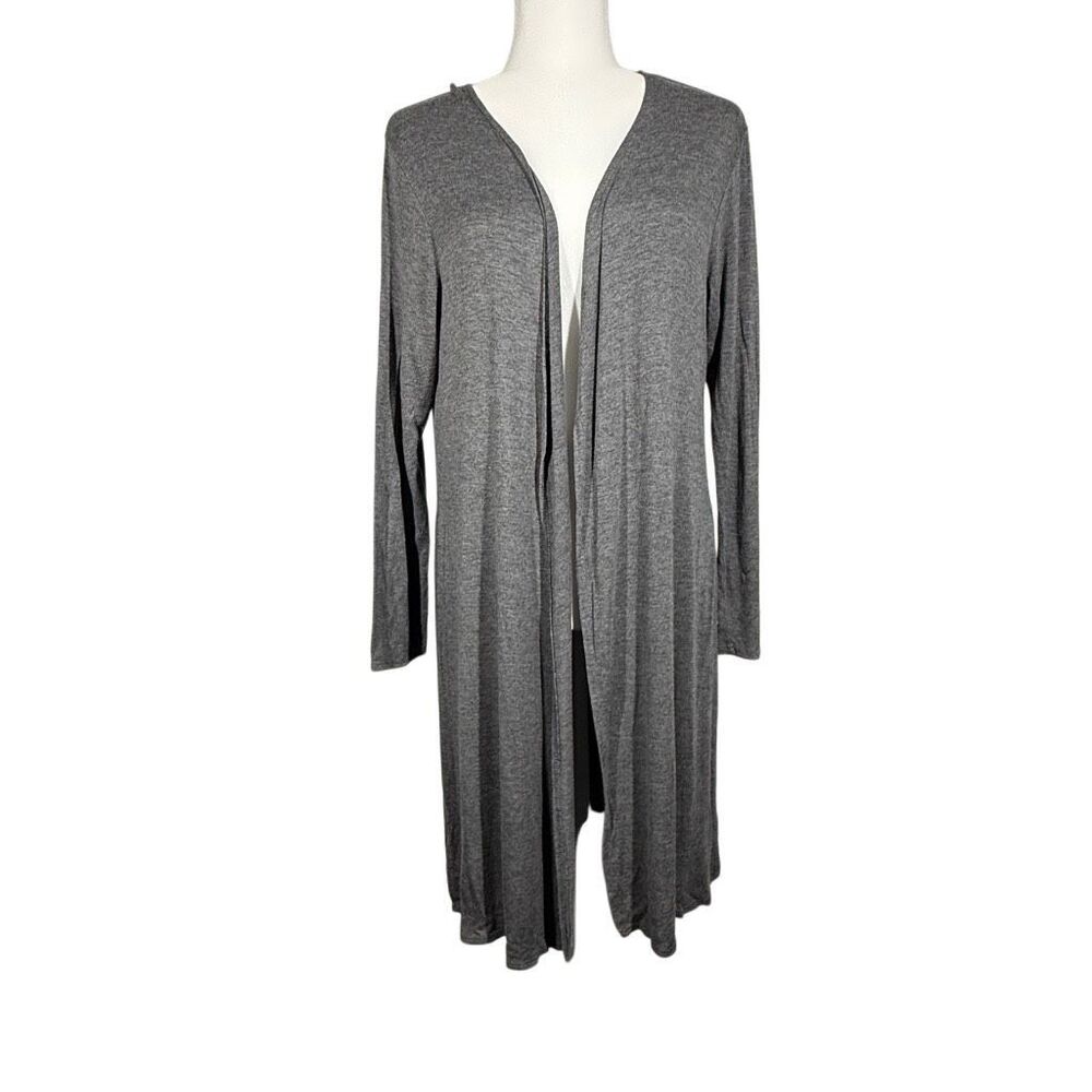 J.M. Fleurette Womens Gray Long Sleeve Cardigan Sweater Open Front Knit
